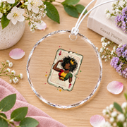 Melanin Queen Black History Month Glass Ornament - Material: Circle Glass Ornament