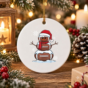 Merry Christmas Football Snowman Sports Glass Ornament - Material: Circle Ceramic Ornament