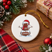 Merry Christmas Football Snowman Sports Glass Ornament - Material: Circle Ceramic Ornament
