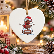 Merry Christmas Football Snowman Sports Glass Ornament - Material: Heart Ceramic Ornament