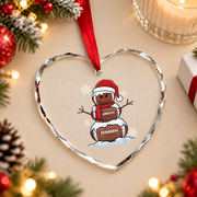 Merry Christmas Football Snowman Sports Glass Ornament - Material: Heart Glass Ornament