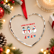 Merry Christmas Snowman Mask Pajama Snowflake Glass Ornament - Material: Heart Glass Ornament