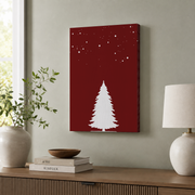 Minimalist Christmas Tree Wall Art Red and White Holiday Poster Burgundy Winter Decor Unframed - Format: Stretched Canvas