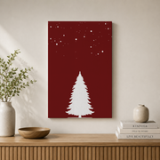 Minimalist Christmas Tree Wall Art Red and White Holiday Poster Burgundy Winter Decor Unframed - Format: Stretched Canvas