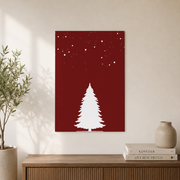 Minimalist Christmas Tree Wall Art Red and White Holiday Poster Burgundy Winter Decor Unframed - Format: Unframed Paper Poster