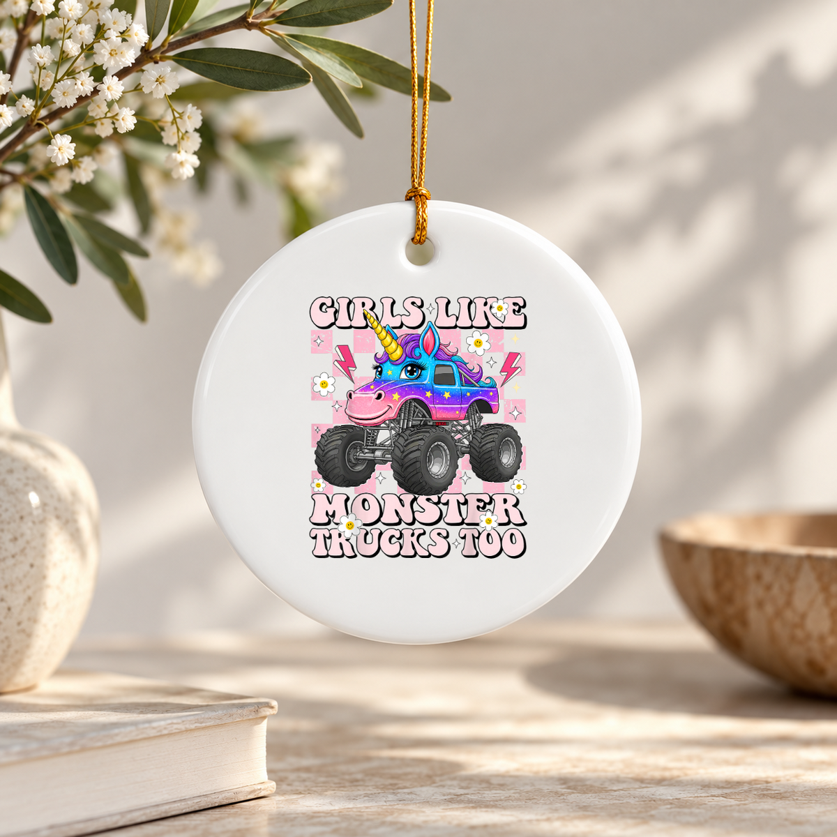 Monster Truck Lover Baby Gift Ceramic Ornament - Material: Circle Ceramic Ornament