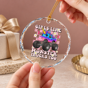 Monster Truck Lover Baby Gift Ceramic Ornament - Material: Circle Glass Ornament