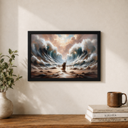 Moses Parting The Red Sea Christian Wall Art, Exodus Bible Story Poster - Format: Black Framed Poster