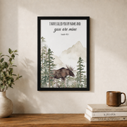 Mountain Animal Christian Wall Art, Woodland Scripture Nursery Print - Format: Black Framed Poster