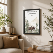 Mountain Animal Christian Wall Art, Woodland Scripture Nursery Print - Format: Black Framed Poster