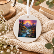 Mountain River Waterfall Hiking Landscape Ceramic Ornament - Material: Circle Ceramic Ornament
