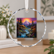 Mountain River Waterfall Hiking Landscape Ceramic Ornament - Material: Circle Glass Ornament