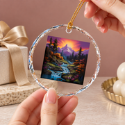 Mountain River Waterfall Hiking Landscape Ceramic Ornament - Material: Circle Glass Ornament