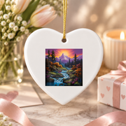 Mountain River Waterfall Hiking Landscape Ceramic Ornament - Material: Heart Ceramic Ornament