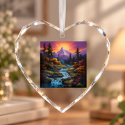Mountain River Waterfall Hiking Landscape Ceramic Ornament - Material: Heart Glass Ornament
