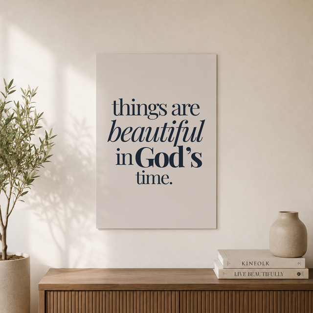 Navy Christian Wall Art Set, In His Perfect Time Bible Verse Trio - Format: Unframed Paper Poster