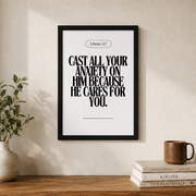 Neutral Christian Wall Art Set, Inspirational Bible Verse Triptych - Format: Black Framed Poster