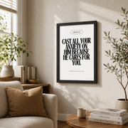Neutral Christian Wall Art Set, Inspirational Bible Verse Triptych - Format: Black Framed Poster