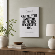 Neutral Christian Wall Art Set, Inspirational Bible Verse Triptych - Format: Stretched Canvas