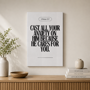 Neutral Christian Wall Art Set, Inspirational Bible Verse Triptych - Format: Stretched Canvas