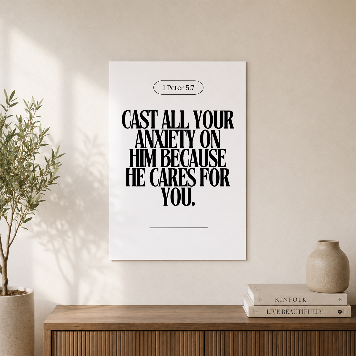 Neutral Christian Wall Art Set, Inspirational Bible Verse Triptych - Format: Unframed Paper Poster