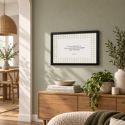 Neutral Fall Christian Wall Art, Beige Gingham Bible Verse Poster - Format: Black Framed Poster