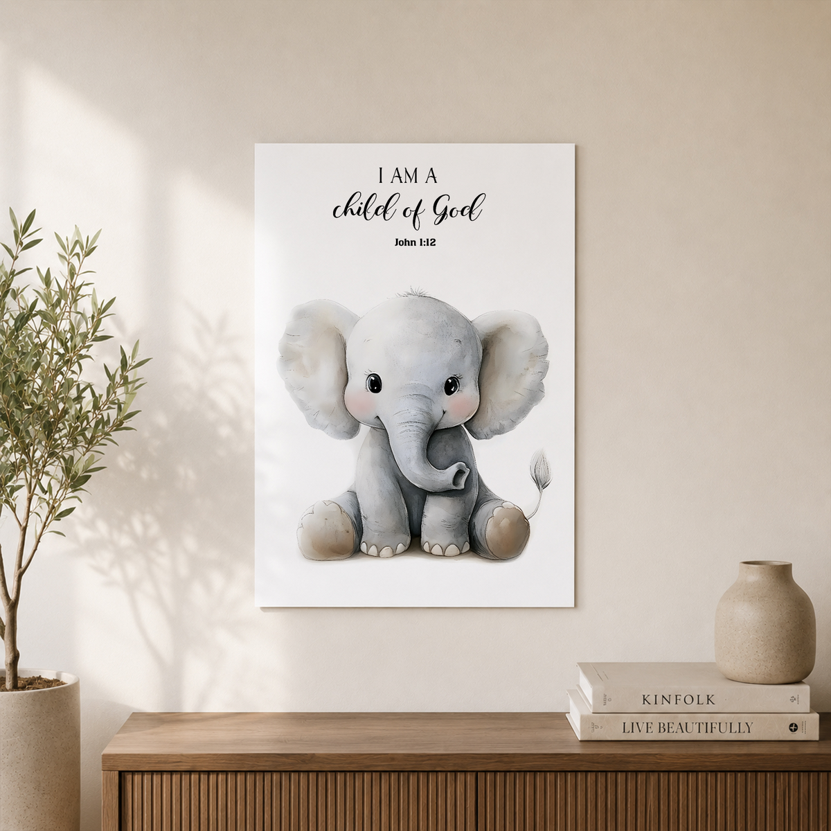 Neutral Safari Christian Nursery Wall Art Set, Baby Animal Scripture Prints - Format: Unframed Paper Poster