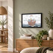 Noah's Ark Christian Nursery Wall Art, Bible Verse Illustration Poster - Format: Black Framed Poster