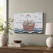 Noah's Ark Christian Nursery Wall Art, Bible Verse Illustration Poster - Format: Stretched Canvas