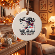 Nurse Witch Halloween Ornament with Funny Medical Theme Ceramic Ornament - Material: Circle Ceramic Ornament