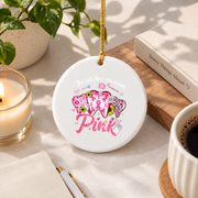 October Pink Tooth Breast Cancer Awareness Gift Glass Ornament - Material: Circle Ceramic Ornament