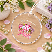 October Pink Tooth Breast Cancer Awareness Gift Glass Ornament - Material: Circle Glass Ornament