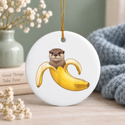 Otter Lover Banana Funny Animal Glass Ornament - Material: Circle Ceramic Ornament