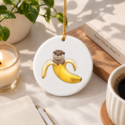 Otter Lover Banana Funny Animal Glass Ornament - Material: Circle Ceramic Ornament