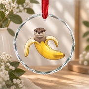 Otter Lover Banana Funny Animal Glass Ornament - Material: Circle Glass Ornament