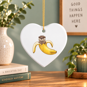 Otter Lover Banana Funny Animal Glass Ornament - Material: Heart Ceramic Ornament