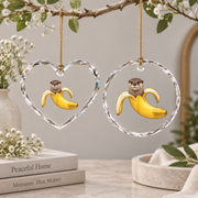 Otter Lover Banana Funny Animal Glass Ornament - Material: Heart Glass Ornament