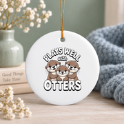 Otter Lover Sea Animal Ocean Theme Glass Ornament - Material: Circle Ceramic Ornament