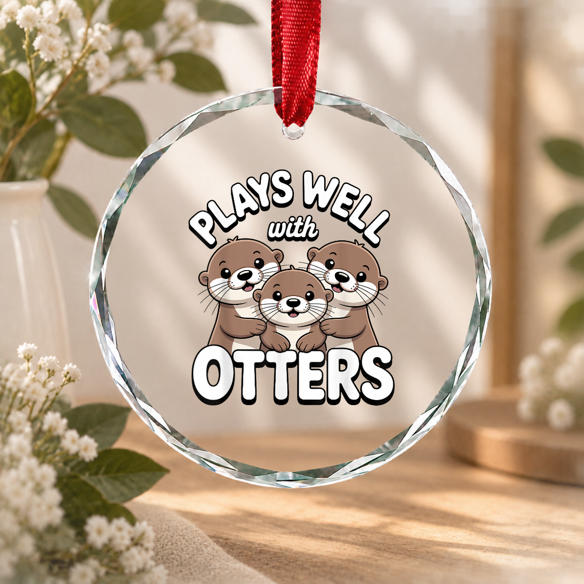 Otter Lover Sea Animal Ocean Theme Glass Ornament - Material: Circle Glass Ornament
