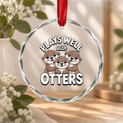 Otter Lover Sea Animal Ocean Theme Glass Ornament - Material: Circle Glass Ornament