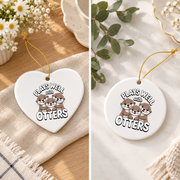 Otter Lover Sea Animal Ocean Theme Glass Ornament - Material: Heart Ceramic Ornament