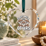 Otter Lover Sea Animal Ocean Theme Glass Ornament - Material: Heart Glass Ornament