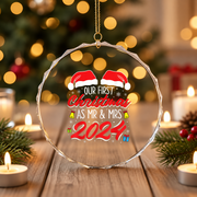 Our First Christmas Married Couple Glass Ornament - Material: Circle Glass Ornament