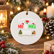 Our First Christmas Mr And Mrs Couple Glass Ornament - Material: Circle Ceramic Ornament