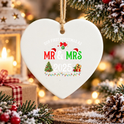 Our First Christmas Mr And Mrs Couple Glass Ornament - Material: Heart Ceramic Ornament