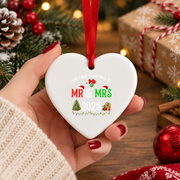 Our First Christmas Mr And Mrs Couple Glass Ornament - Material: Heart Ceramic Ornament