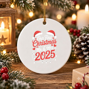 Our First Christmas Mr Mrs 2025 Glass Ornament - Material: Circle Ceramic Ornament