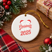Our First Christmas Mr Mrs 2025 Glass Ornament - Material: Circle Ceramic Ornament