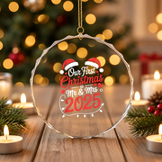 Our First Christmas Mr Mrs 2025 Glass Ornament - Material: Circle Glass Ornament