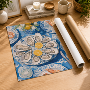 Oyster Seafood Wall Art Blue Kitchen Coastal Poster Sardine Tin Lobster Plate Print Living Room Decor - Format: Rolled Canvas